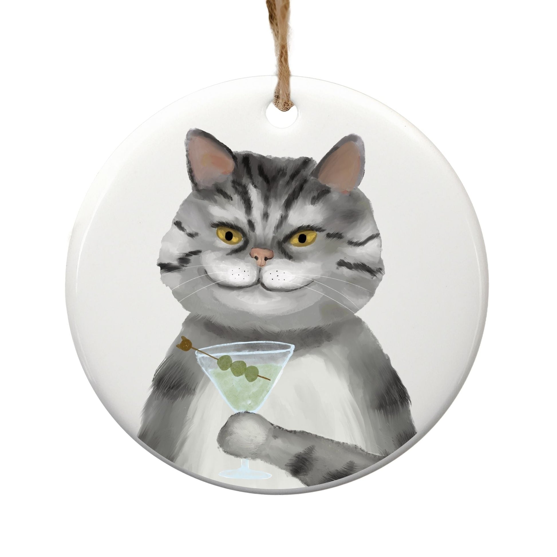 Cool Gray Tabby Cat Ceramic Ornament - MerikaArt
