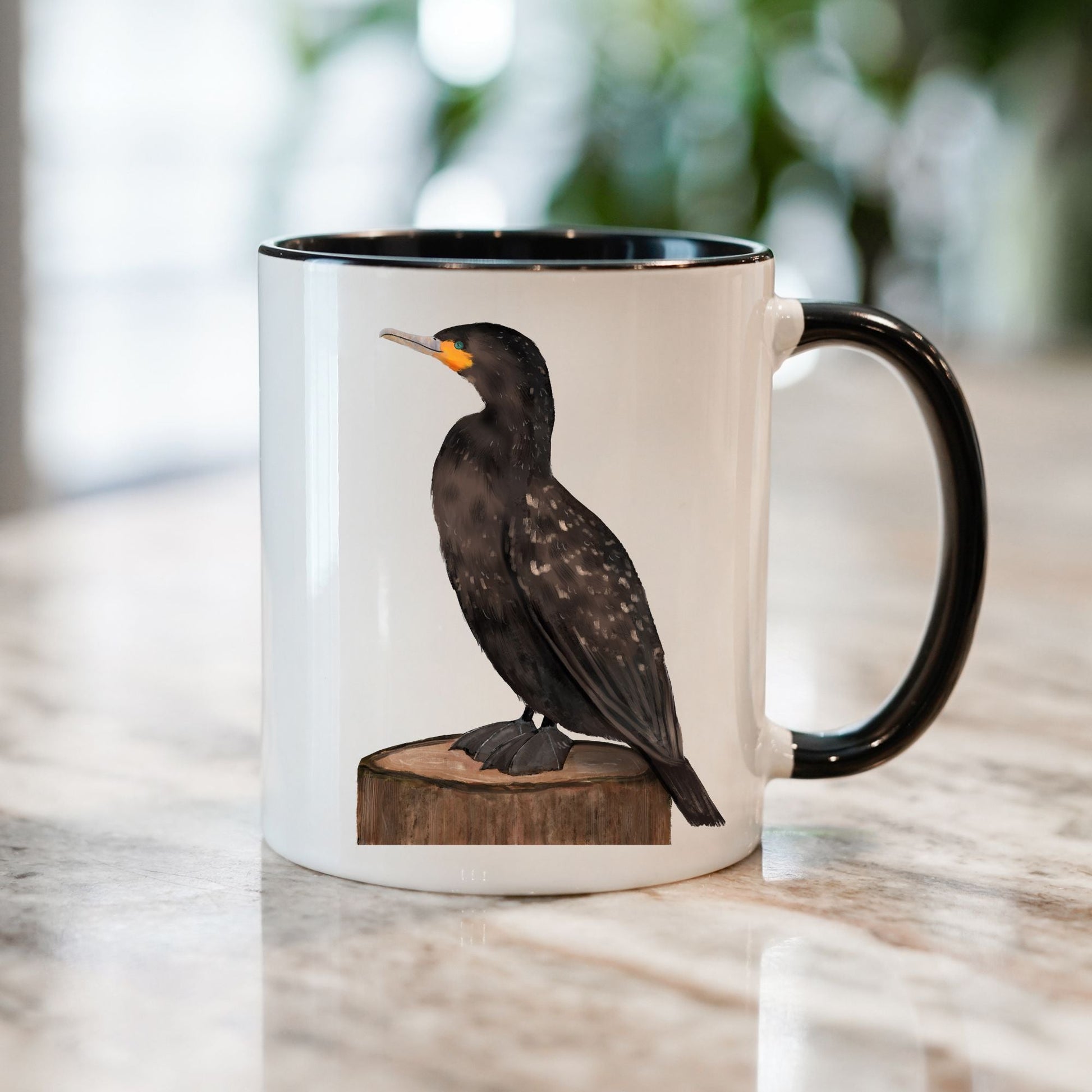 Cormorant Bird Mug with Artistic Illustration - MerikaArt