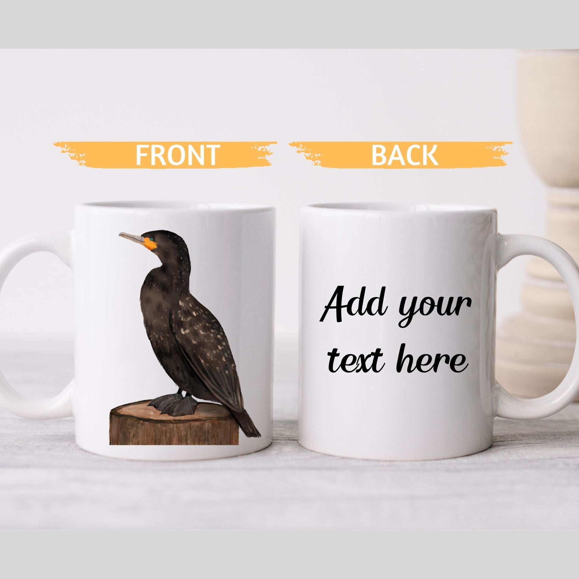 Cormorant Bird Mug with Artistic Illustration - MerikaArt