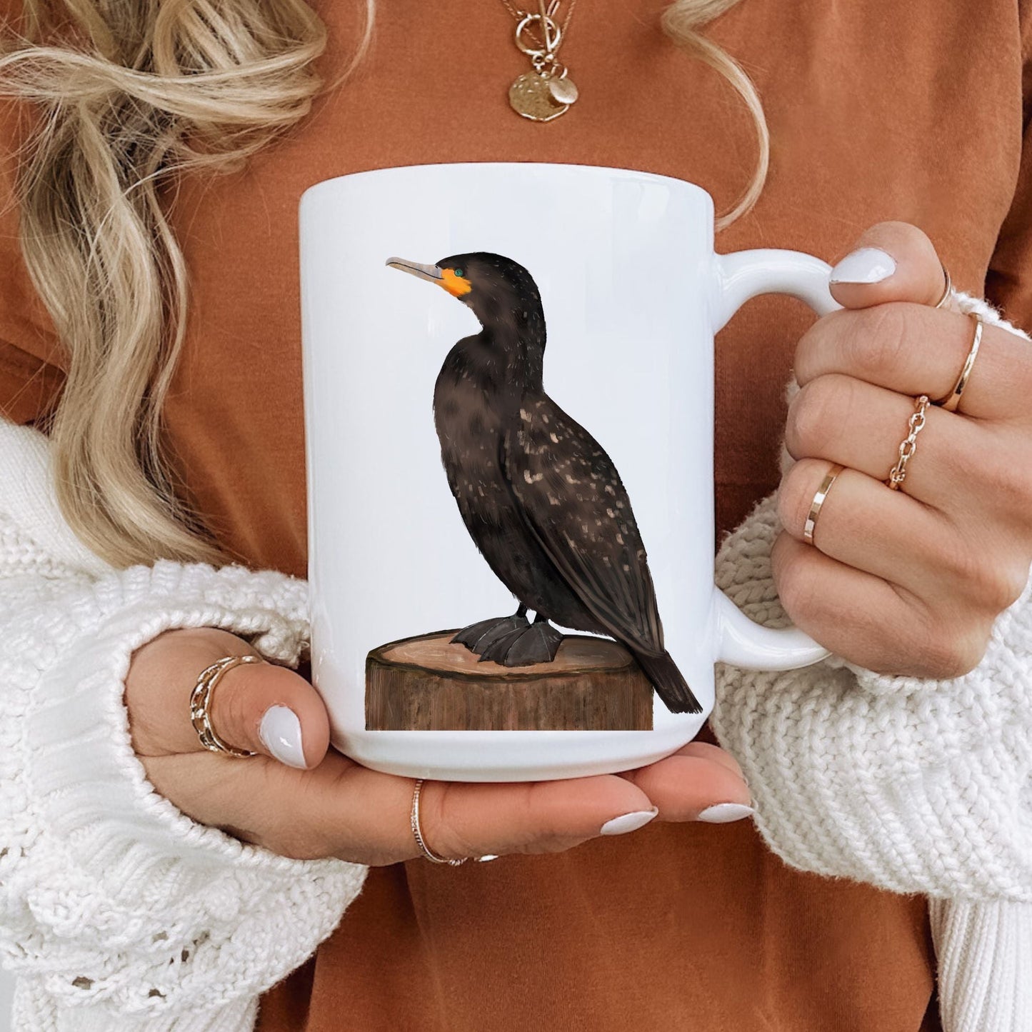 Cormorant Bird Mug with Artistic Illustration - MerikaArt