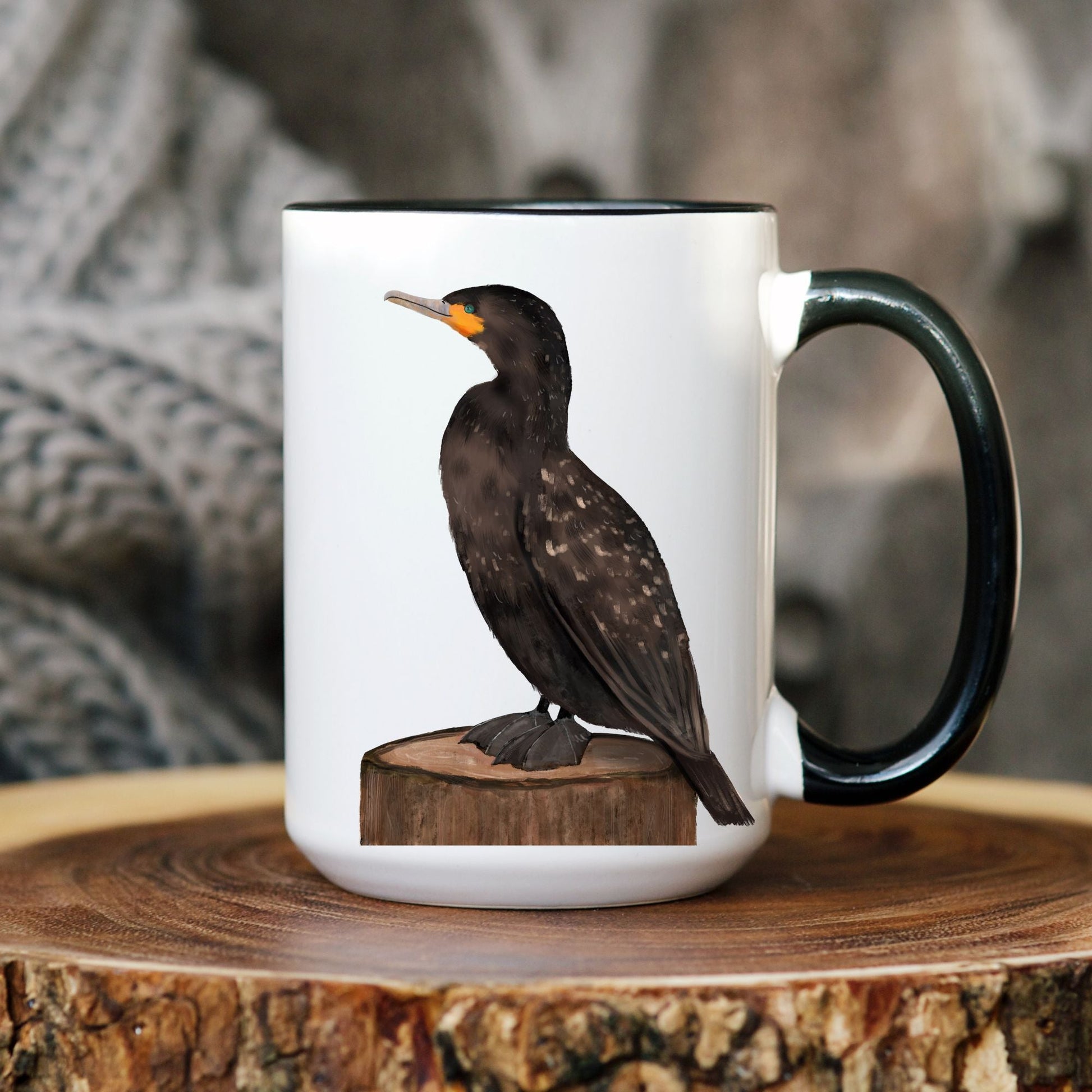 Cormorant Bird Mug with Artistic Illustration - MerikaArt