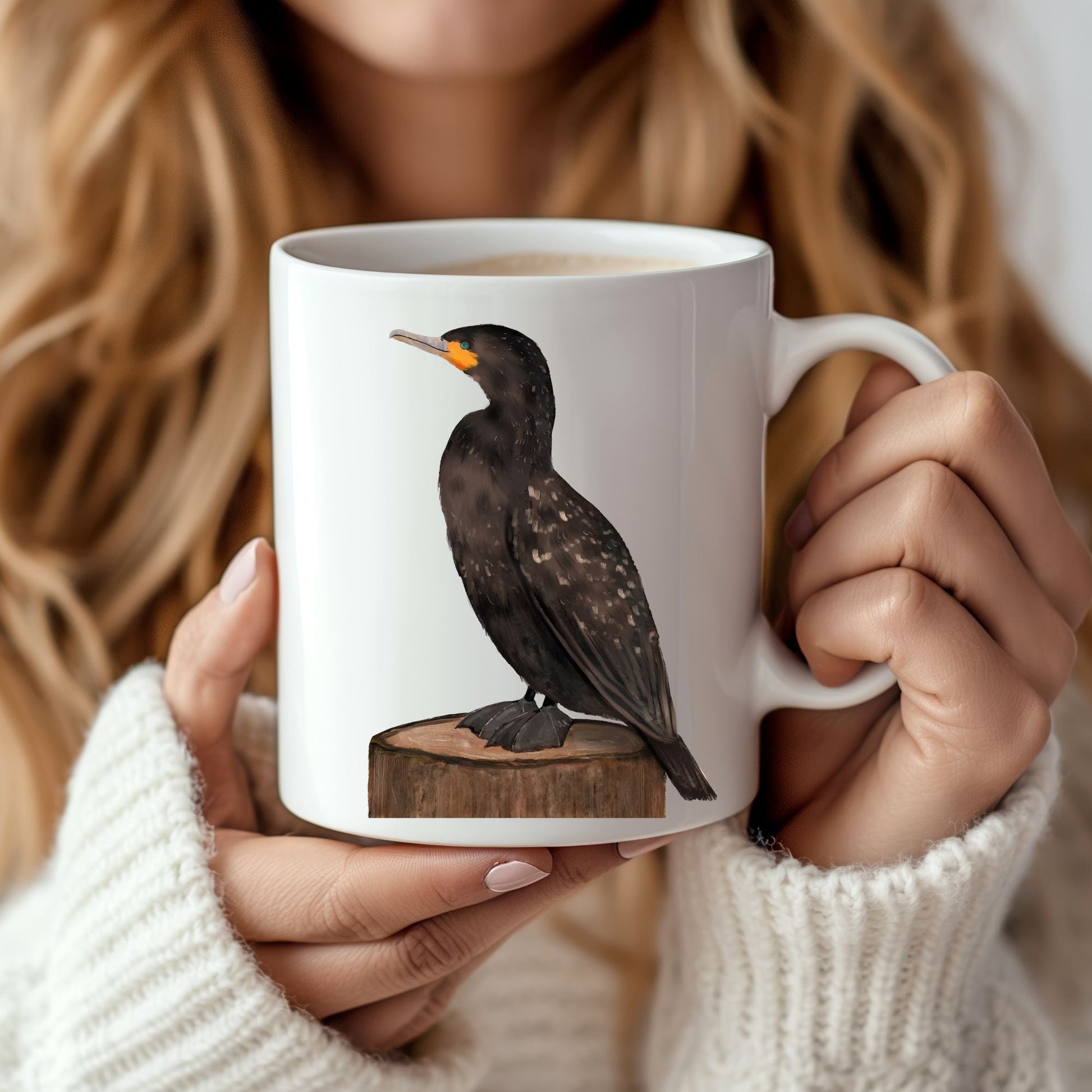 Cormorant Bird Mug with Artistic Illustration - MerikaArt