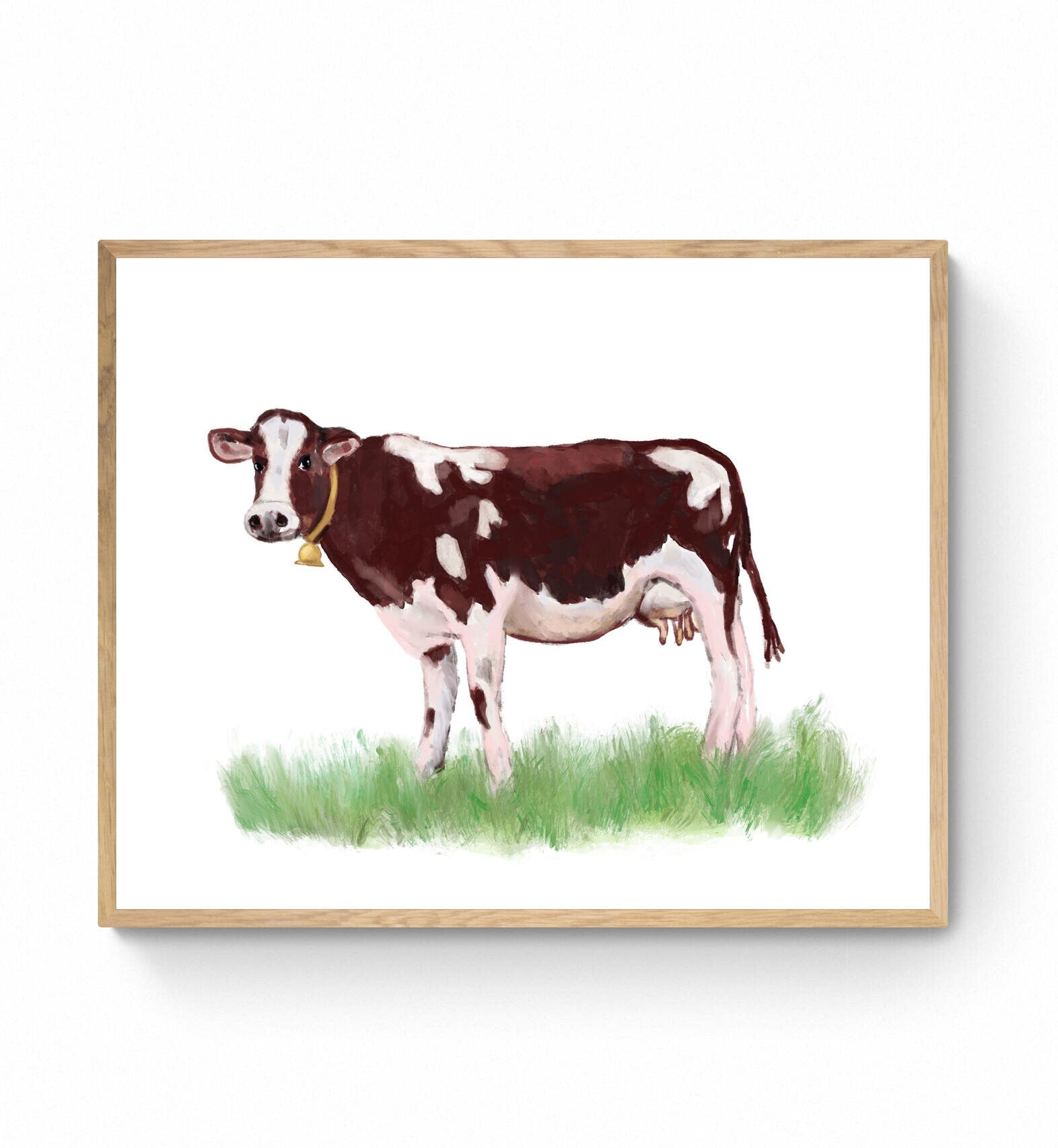 Cow Print, Brown Cow Painting, Animal Art, Living Room Wall Art, Home Decor, Farm Animals Illustration, Animal Lover, Farmhouse Decor - MerikaArt