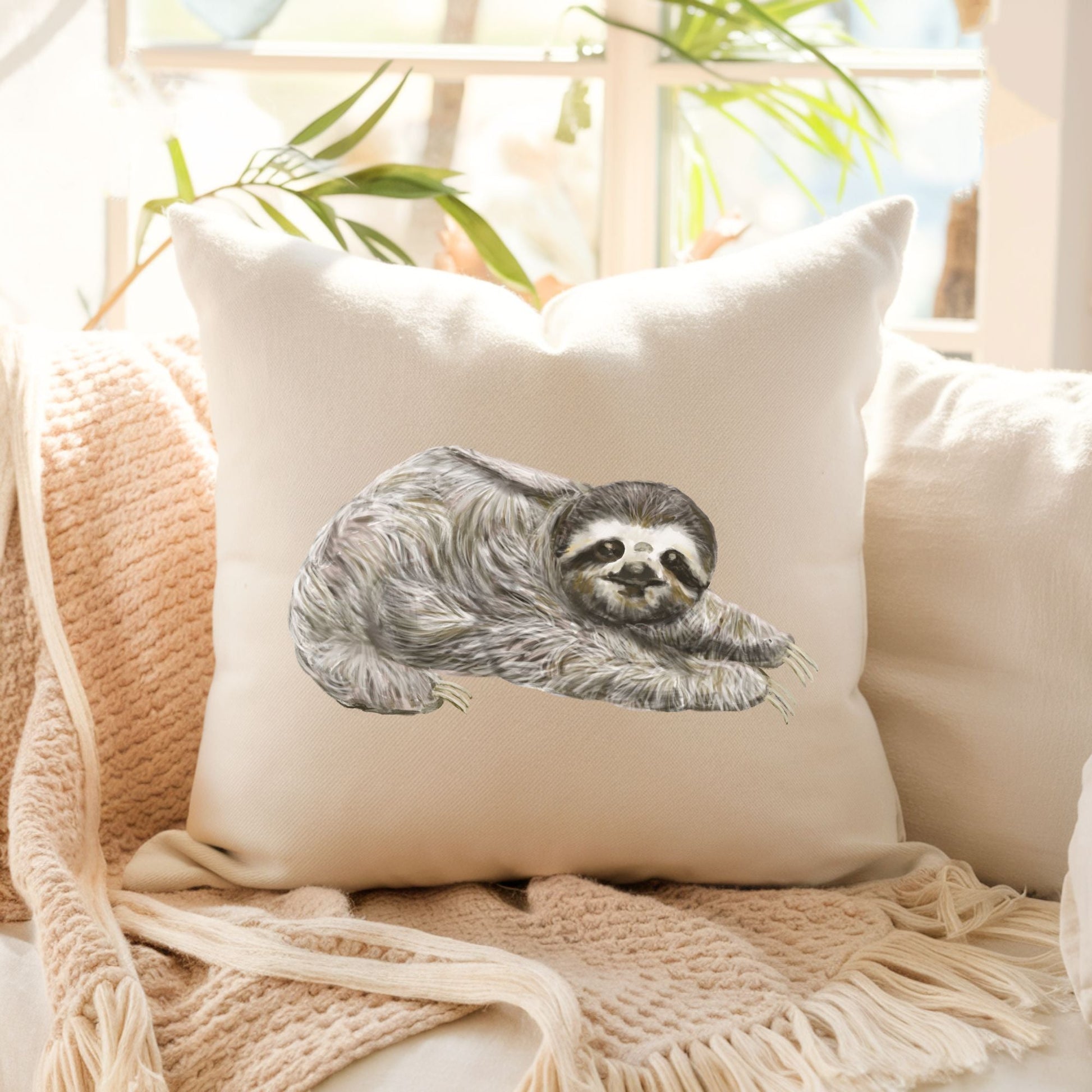 Cozy Sloth Pillow - Relaxing and Nature - Inspired Home Decor - MerikaArt