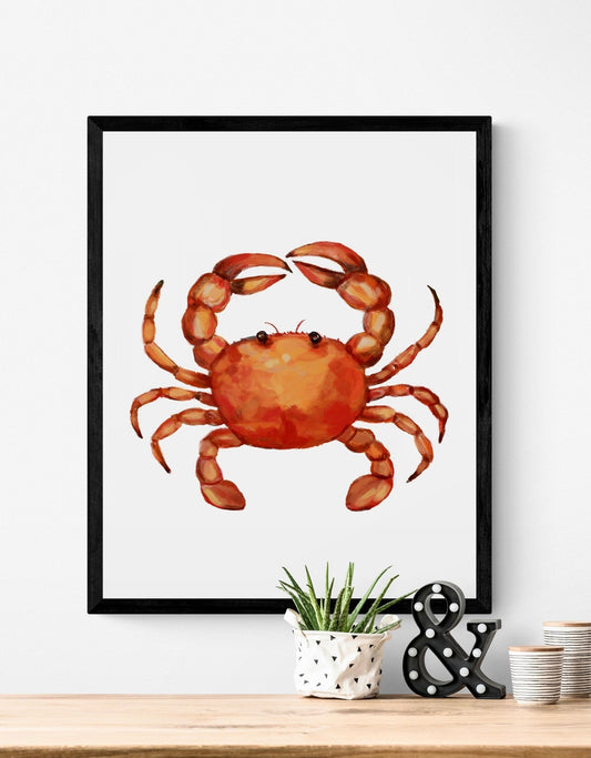 Crab Print, Beach House Decor, Shellfish Print, Unique Crab Wall Art, Coastal Decor, Living Room Wall Art, Crab Painting, Crab Lover Gift - MerikaArt