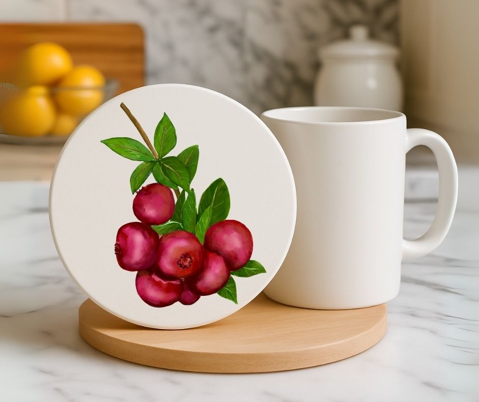 Cranberry Ceramic Coaster - MerikaArt