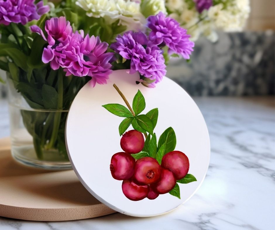 Cranberry Ceramic Coaster - MerikaArt