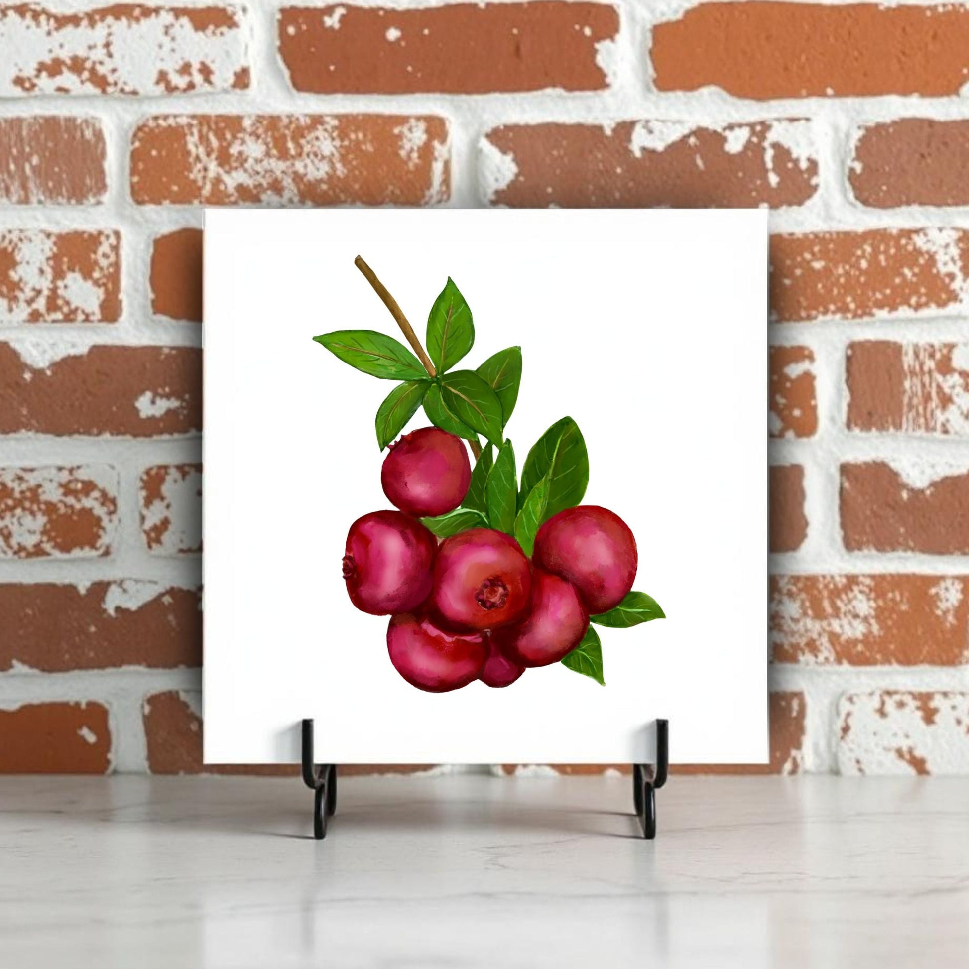 Cranberry Cluster Ceramic Tile – Handcrafted Artwork - MerikaArt