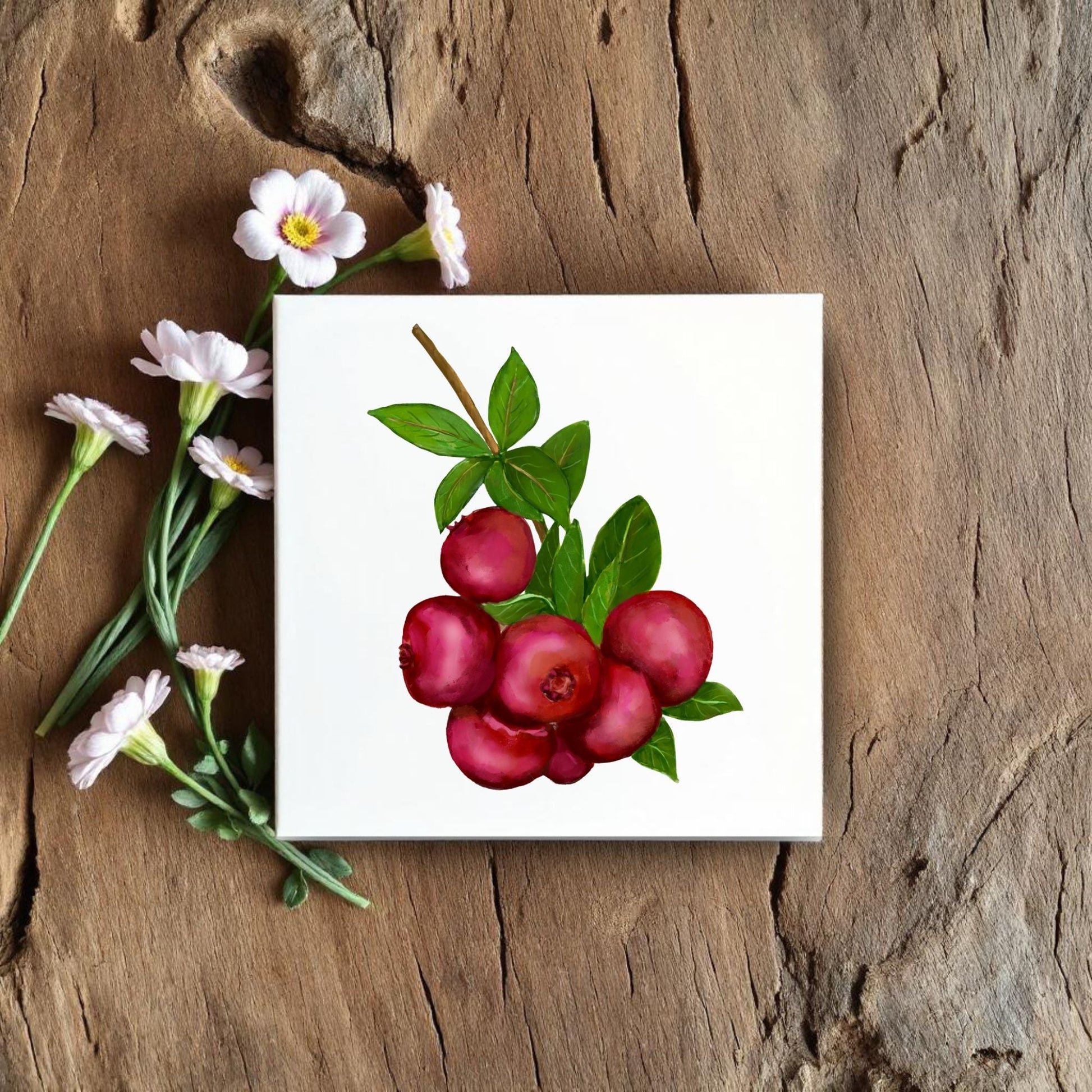 Cranberry Cluster Ceramic Tile – Handcrafted Artwork - MerikaArt