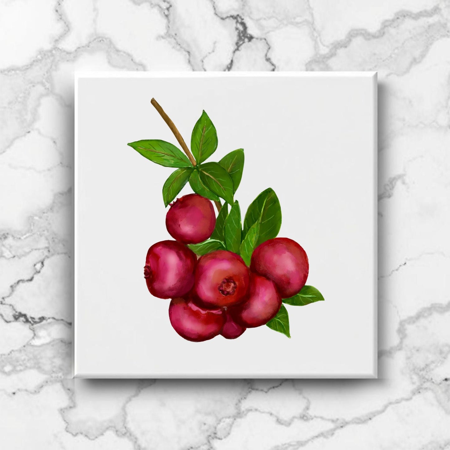 Cranberry Cluster Ceramic Tile – Handcrafted Artwork - MerikaArt