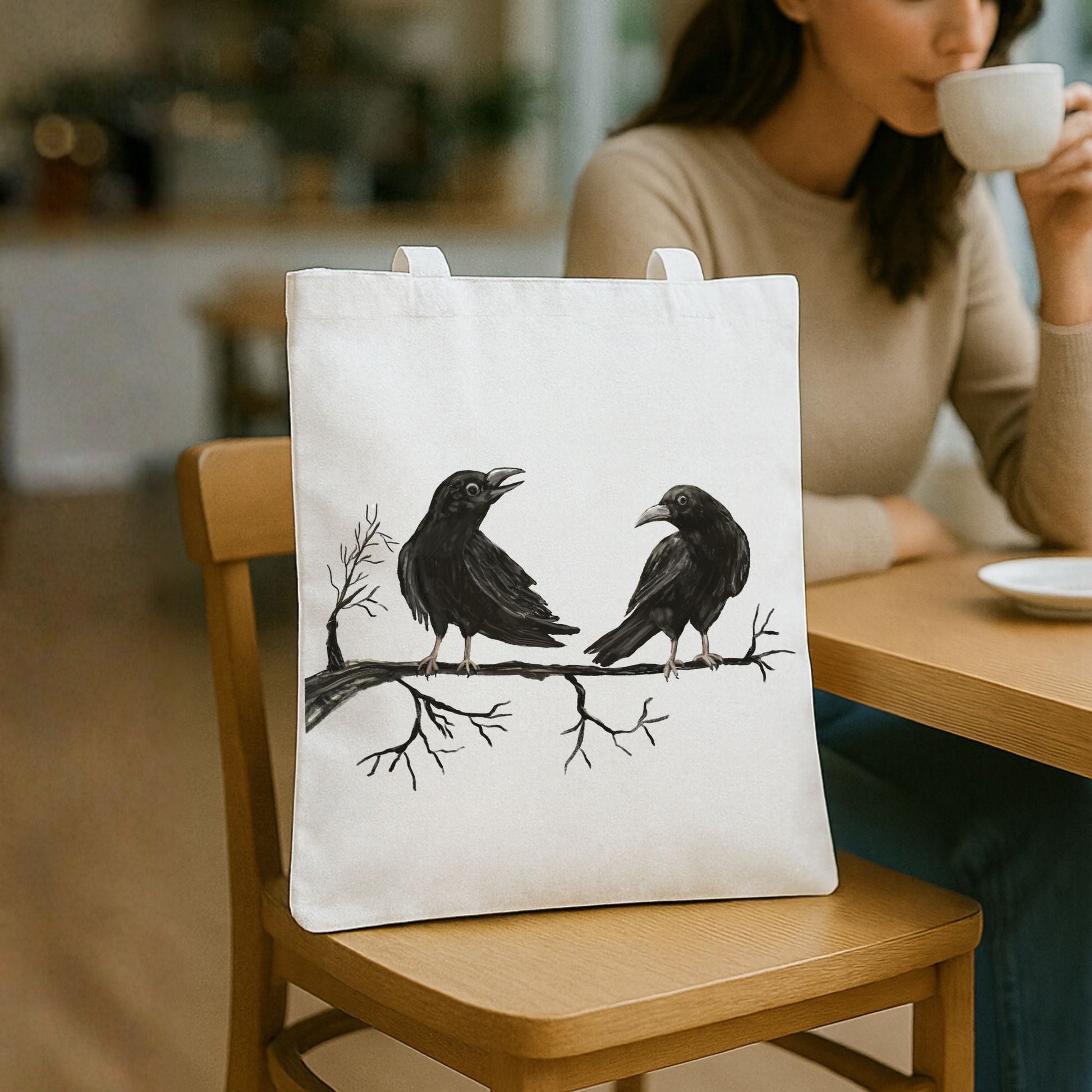 Crow Pair Canvas Tote Bag - MerikaArt