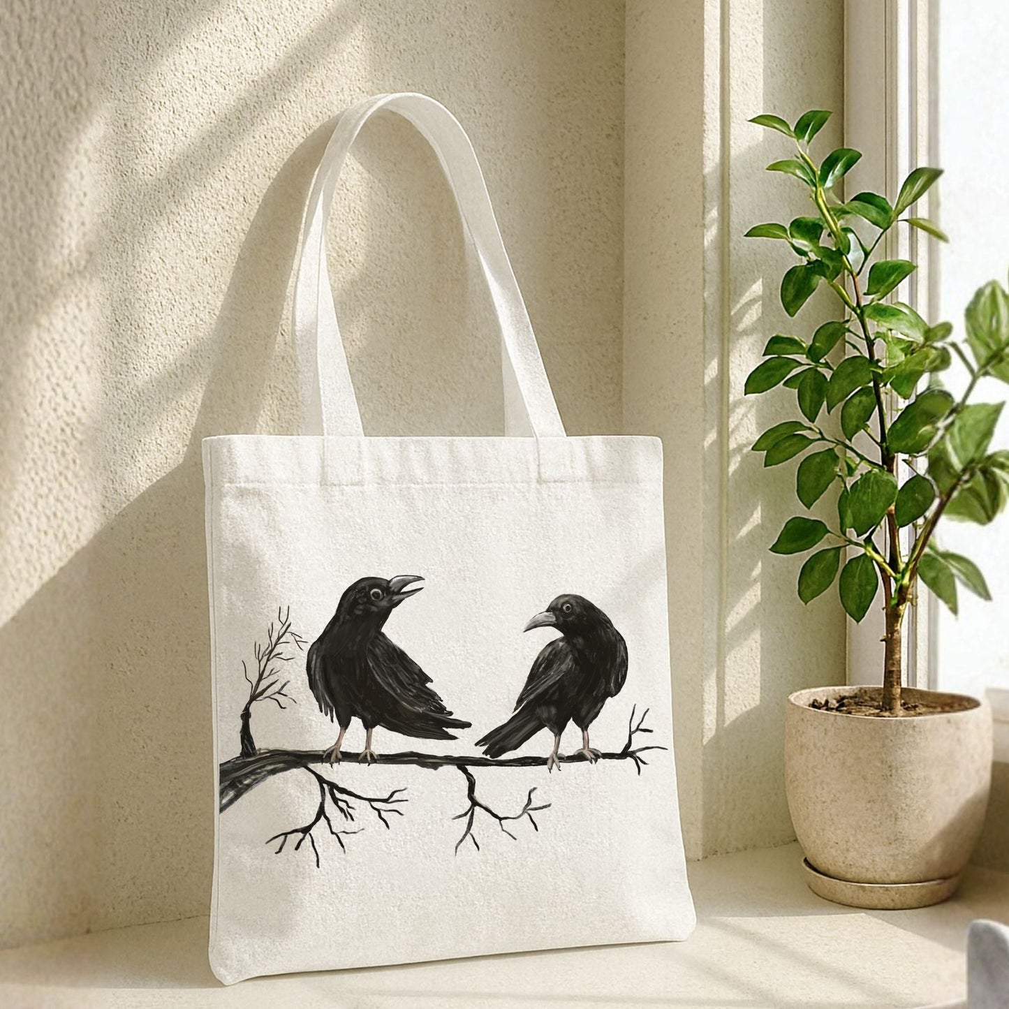 Crow Pair Canvas Tote Bag - MerikaArt