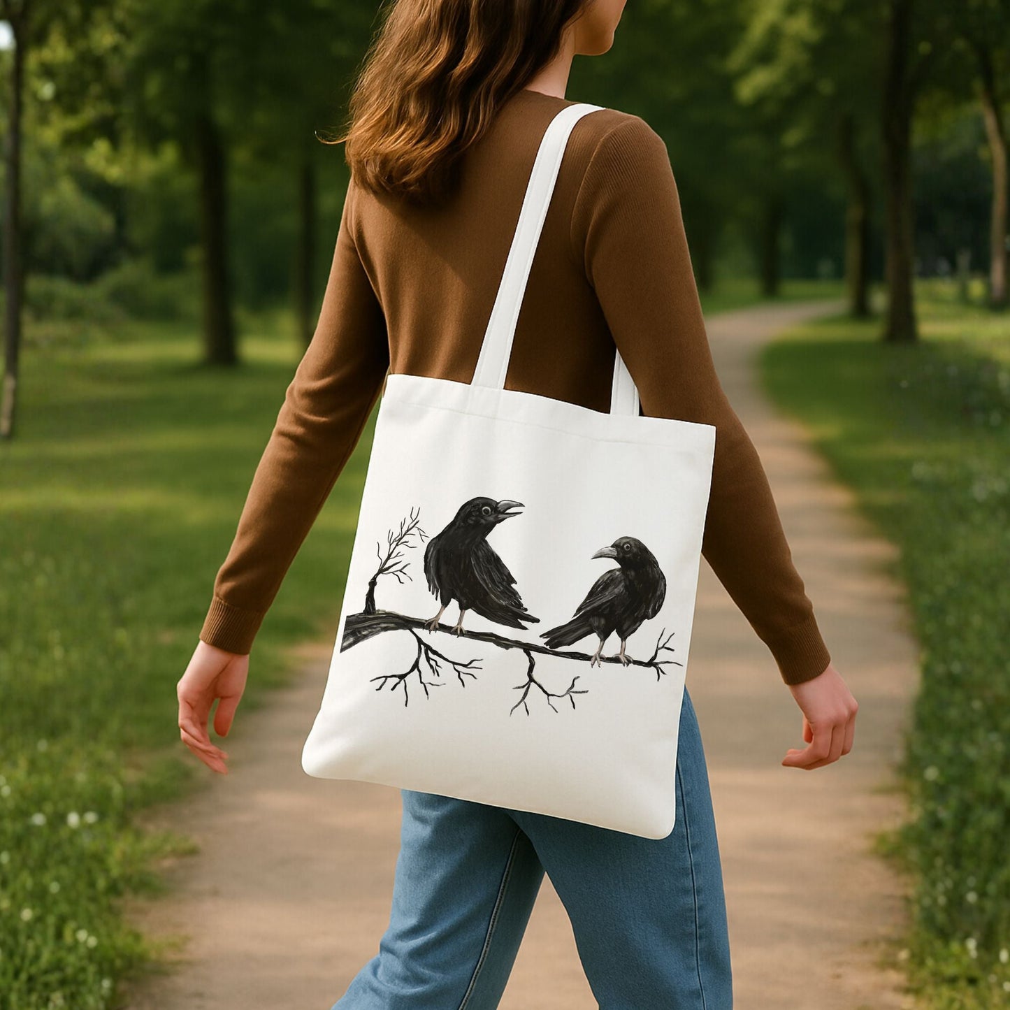 Crow Pair Canvas Tote Bag - MerikaArt