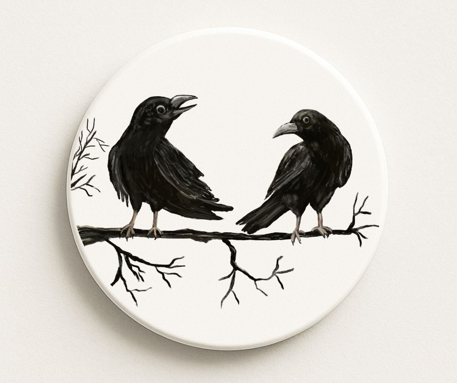 Crow Pair Ceramic Coaster - MerikaArt