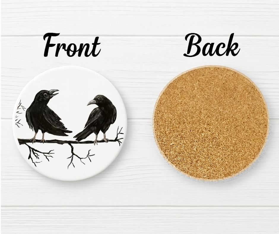 Crow Pair Ceramic Coaster - MerikaArt