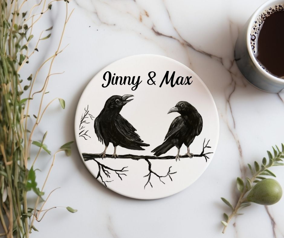 Crow Pair Ceramic Coaster - MerikaArt
