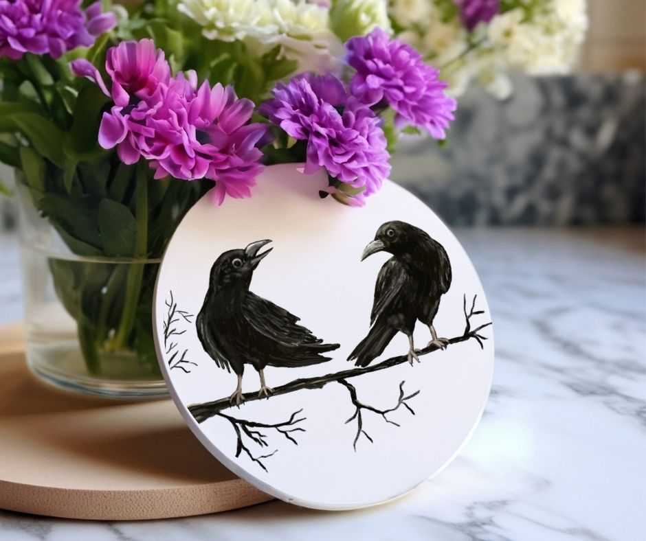 Crow Pair Ceramic Coaster - MerikaArt