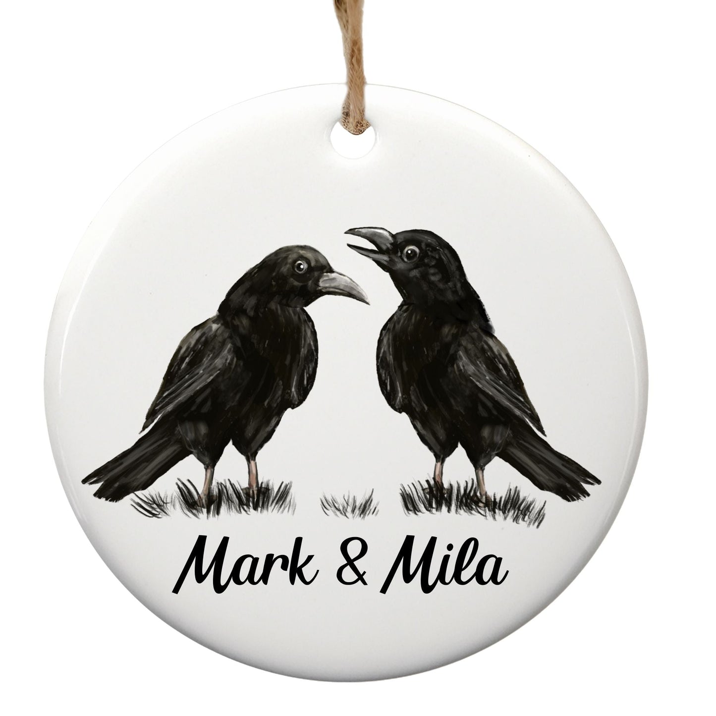 Crow Pair Ceramic Ornament - MerikaArt