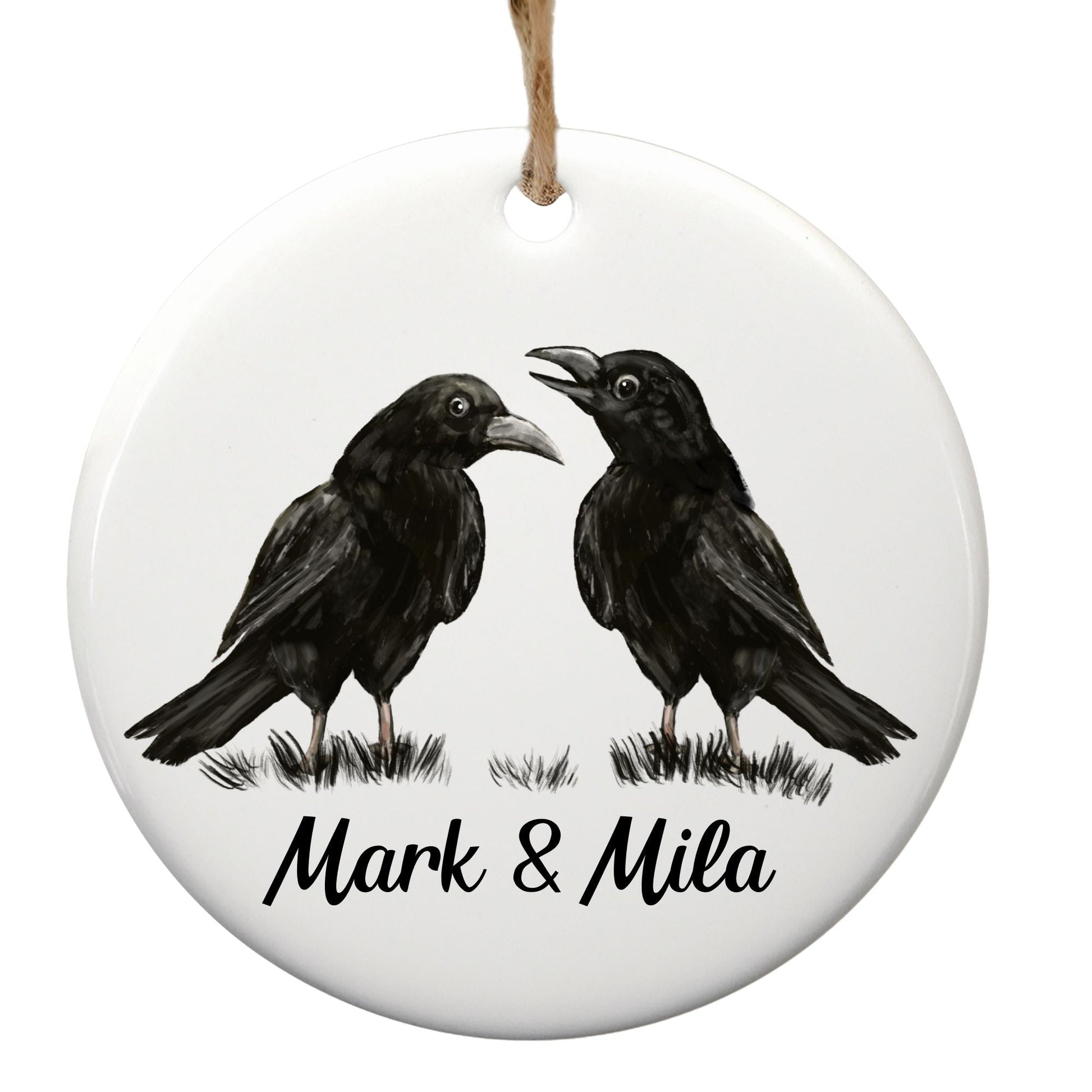 Crow Pair Ceramic Ornament - MerikaArt