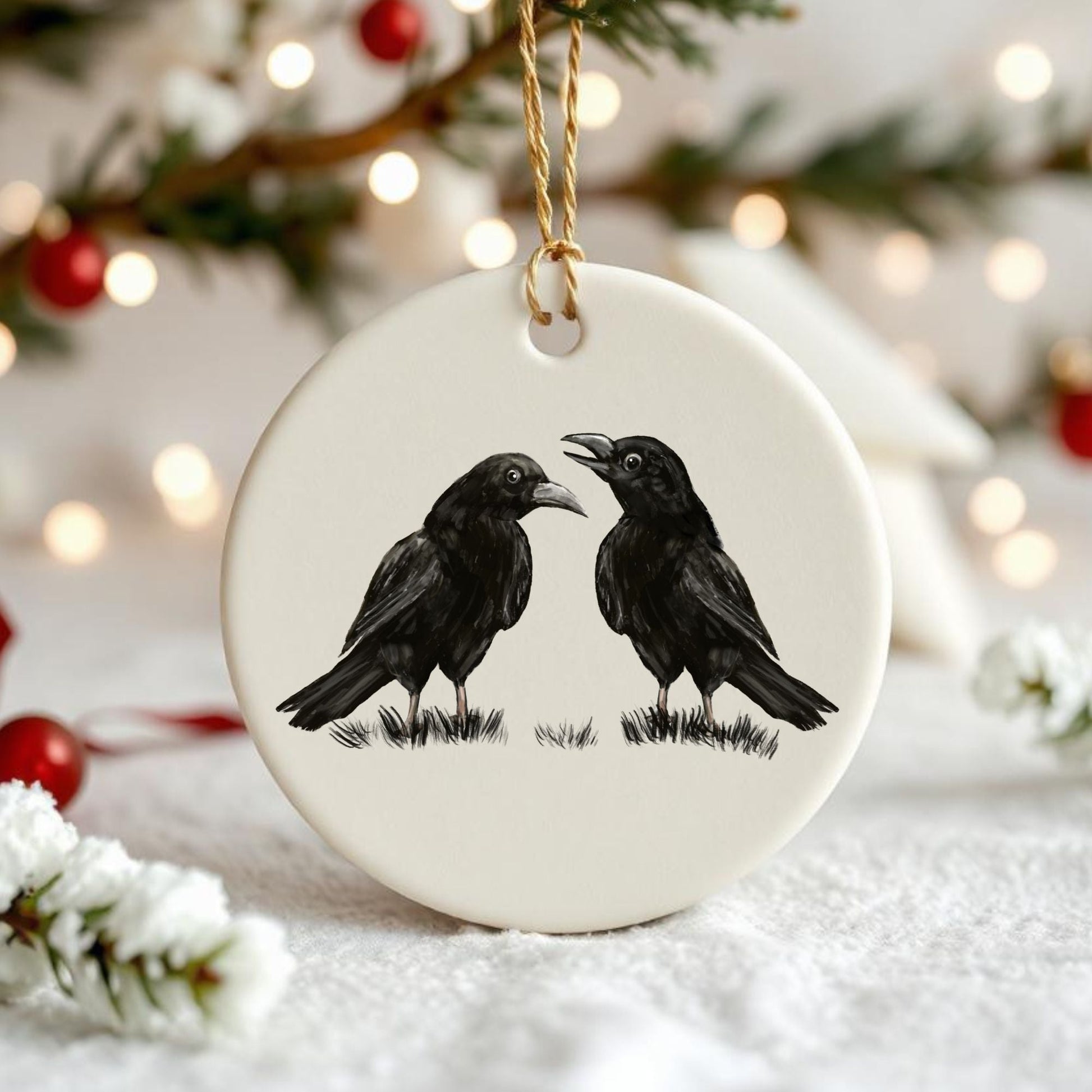 Crow Pair Ceramic Ornament - MerikaArt