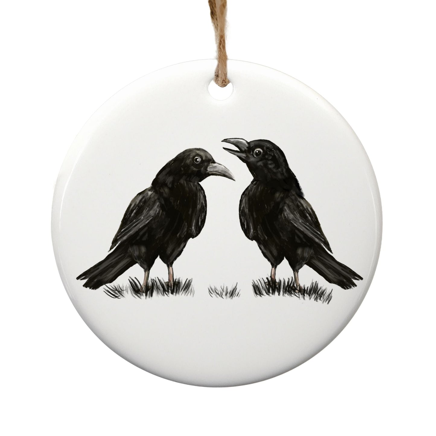 Crow Pair Ceramic Ornament - MerikaArt