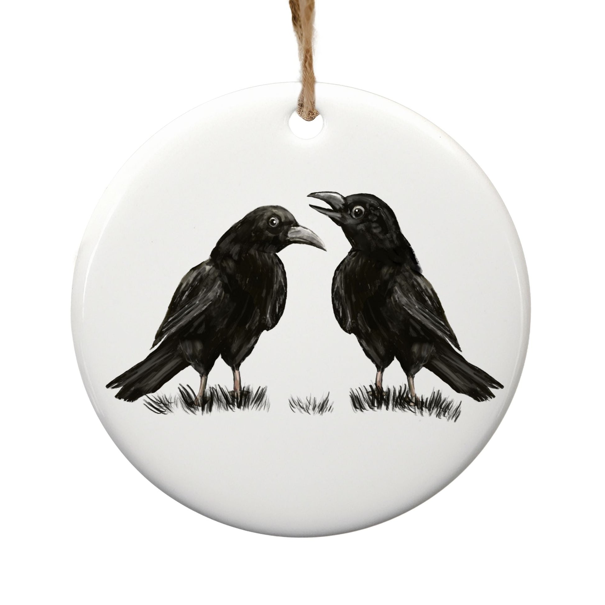 Crow Pair Ceramic Ornament - MerikaArt