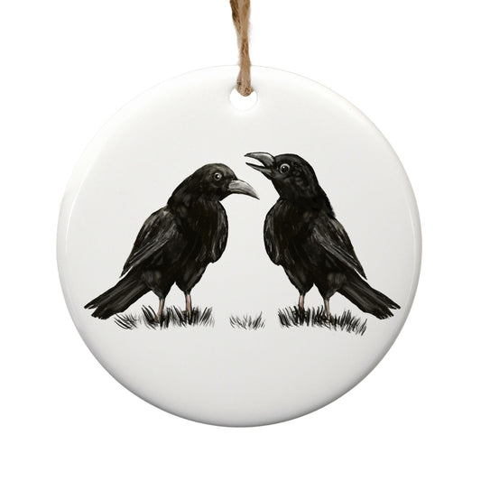 Crow Pair Ceramic Ornament - MerikaArt