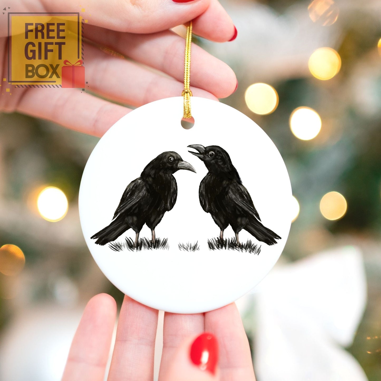 Crow Pair Ceramic Ornament - MerikaArt