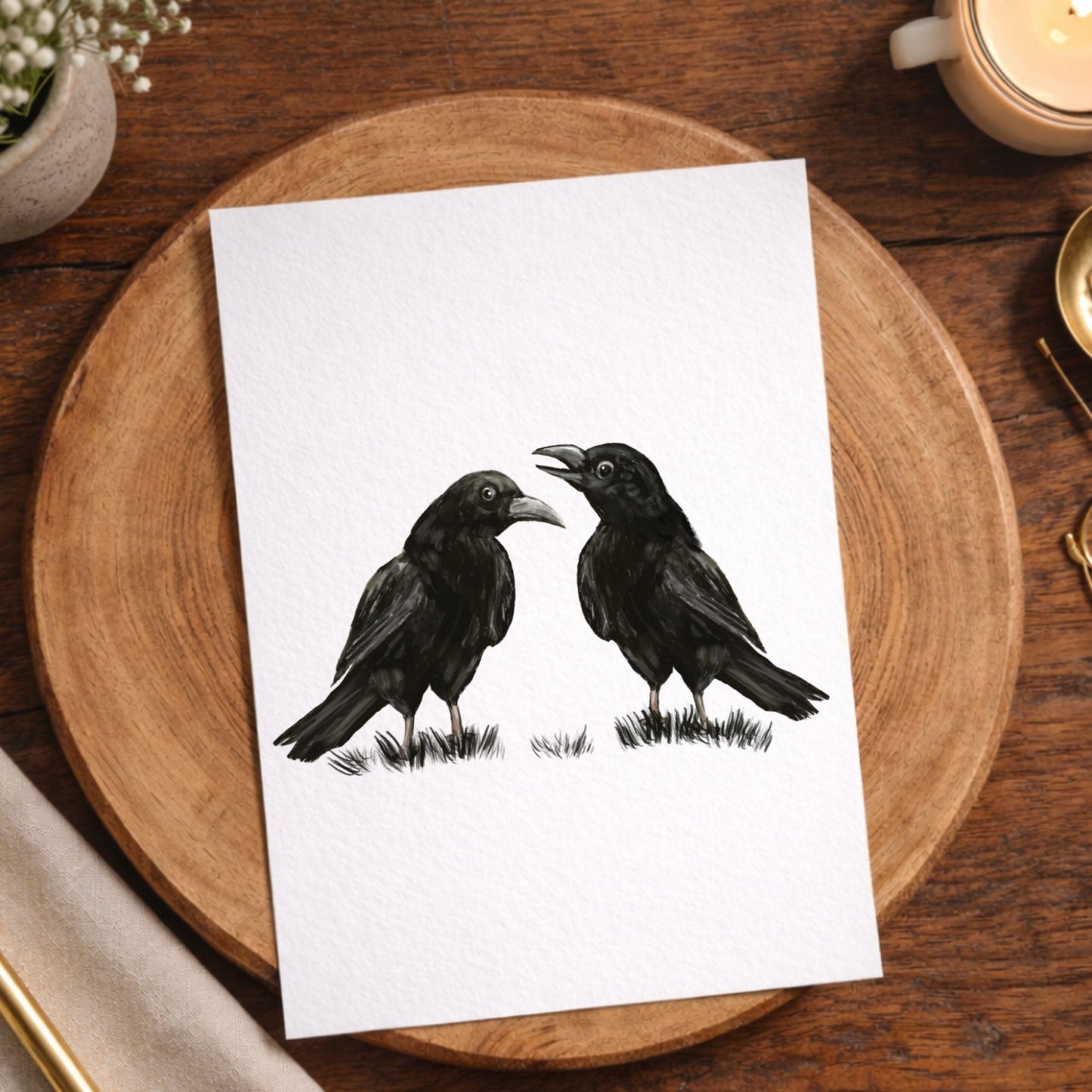 Crow Pair Postcard - MerikaArt