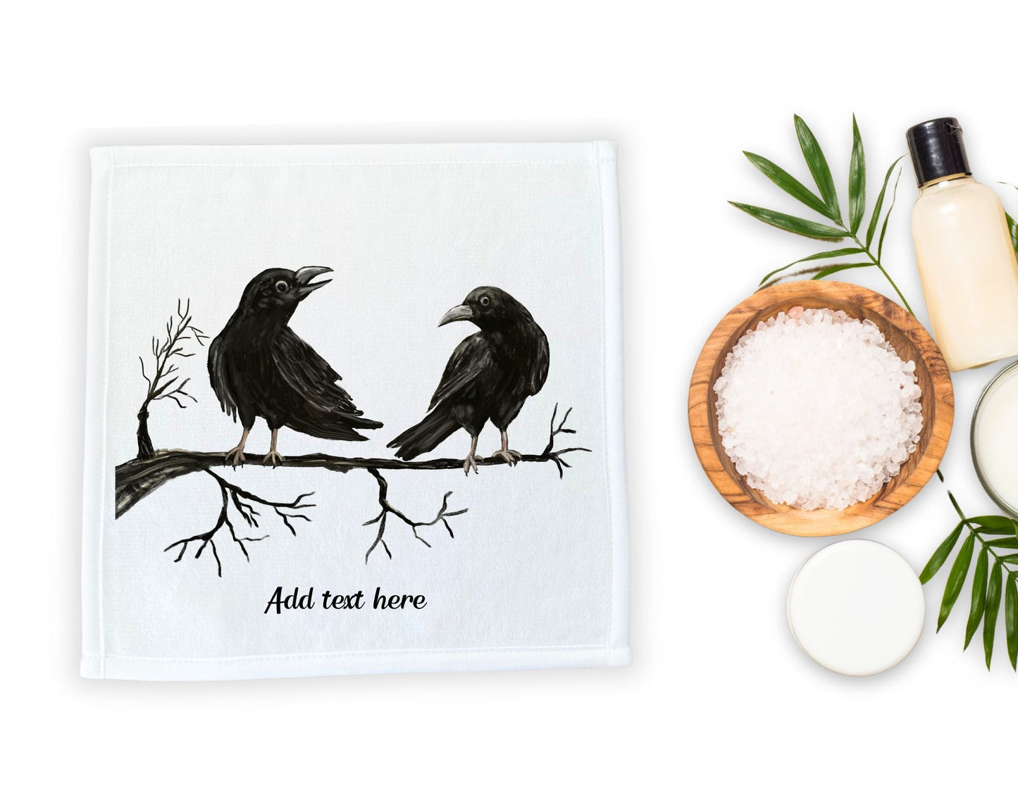 Crows on a Branch Washcloth – A Mysterious Gift for Bird Lovers - MerikaArt