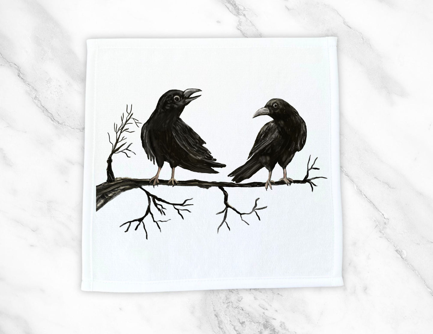 Crows on a Branch Washcloth – A Mysterious Gift for Bird Lovers - MerikaArt