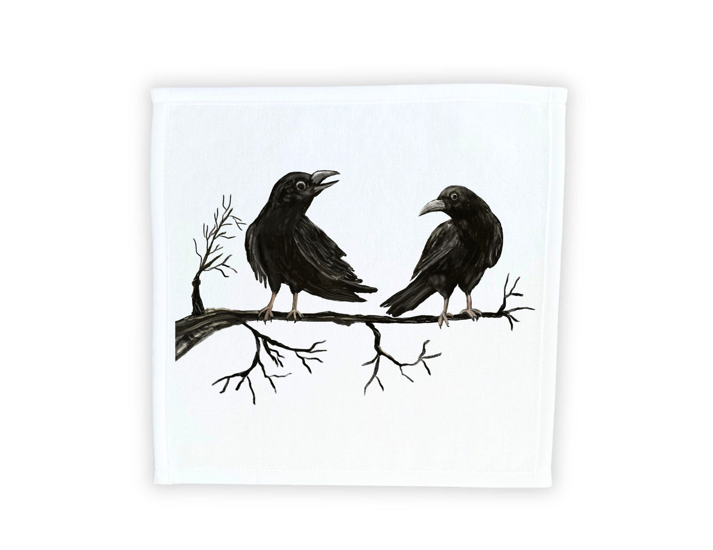 Crows on a Branch Washcloth – A Mysterious Gift for Bird Lovers - MerikaArt