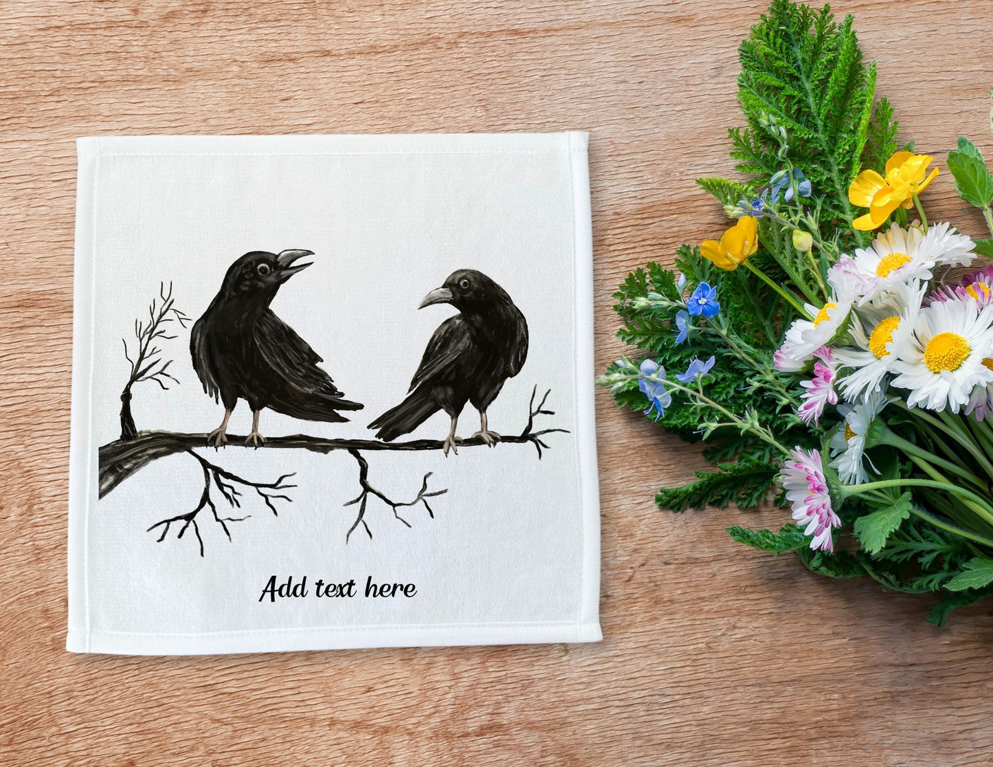 Crows on a Branch Washcloth – A Mysterious Gift for Bird Lovers - MerikaArt