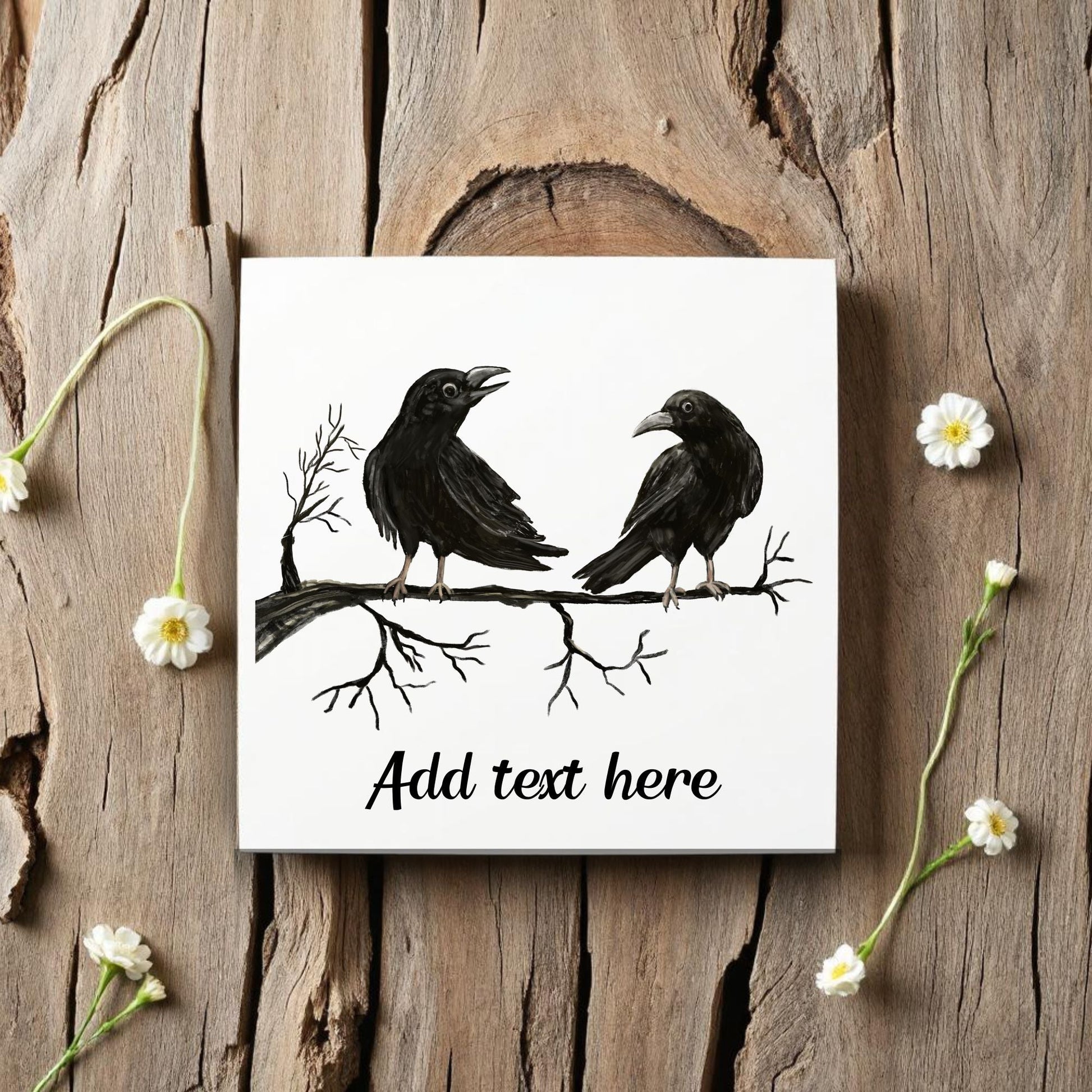 Crows on Branch Ceramic Tile – Handcrafted Bird Lover Artwork - MerikaArt