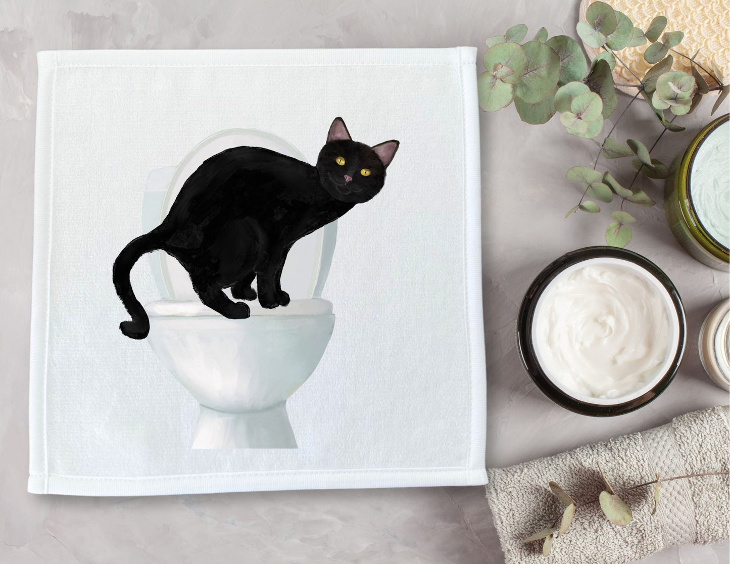 Curious Black Cat Toilet Washcloth – Quirky and Fun Gift - MerikaArt