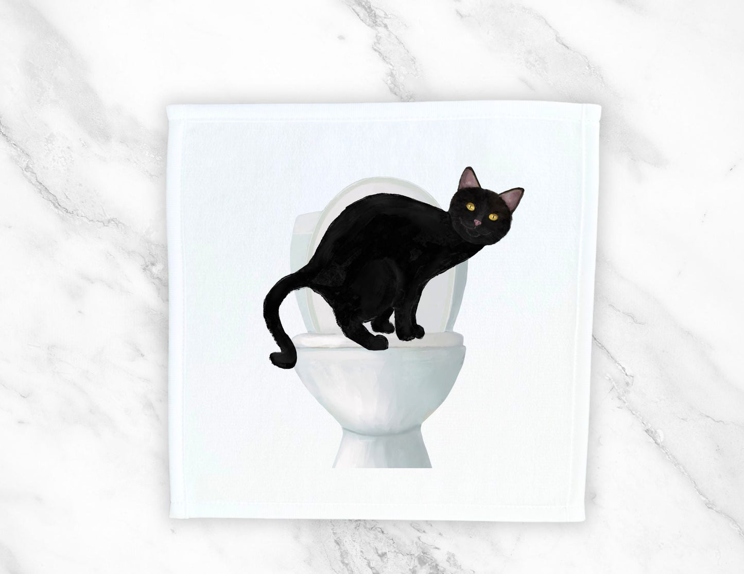 Curious Black Cat Toilet Washcloth – Quirky and Fun Gift - MerikaArt