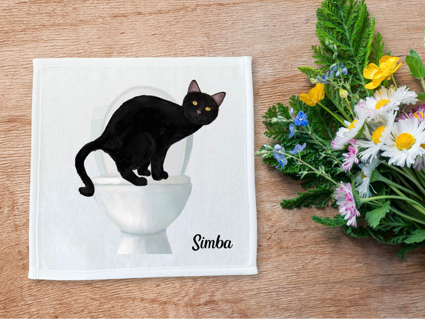 Curious Black Cat Toilet Washcloth – Quirky and Fun Gift - MerikaArt