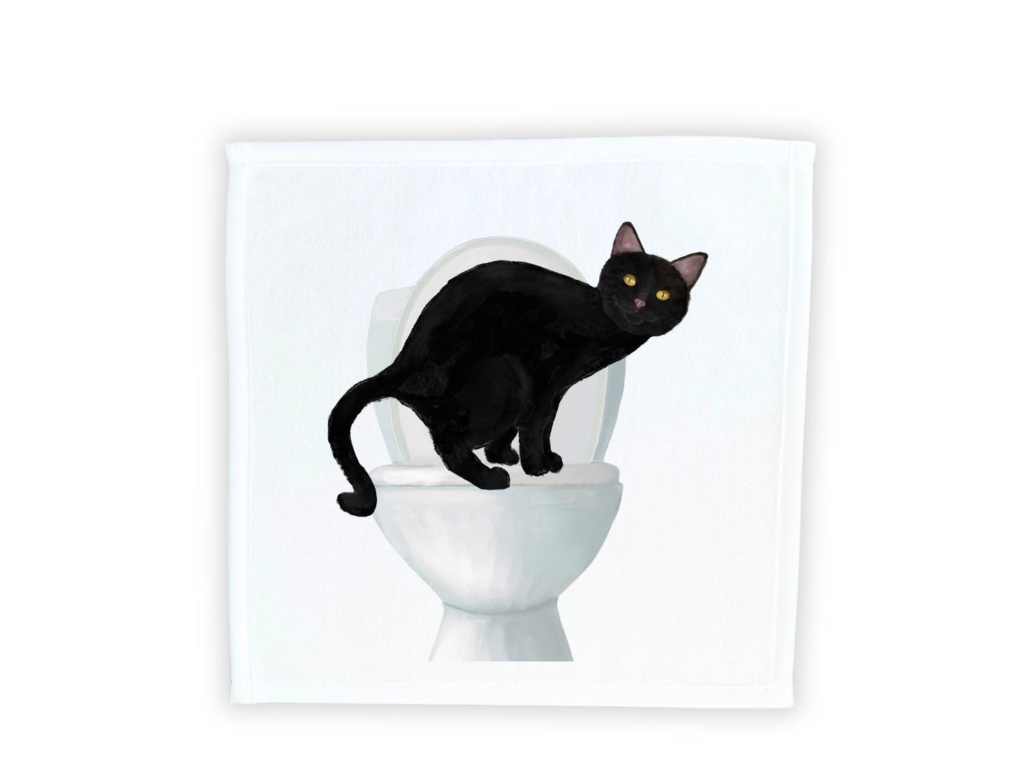 Curious Black Cat Toilet Washcloth – Quirky and Fun Gift - MerikaArt