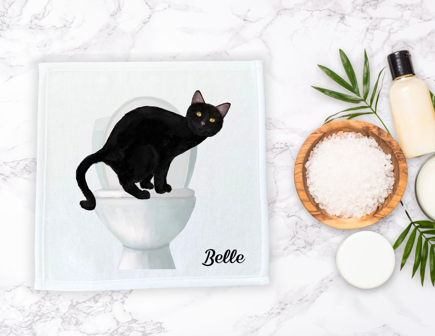 Curious Black Cat Toilet Washcloth – Quirky and Fun Gift - MerikaArt