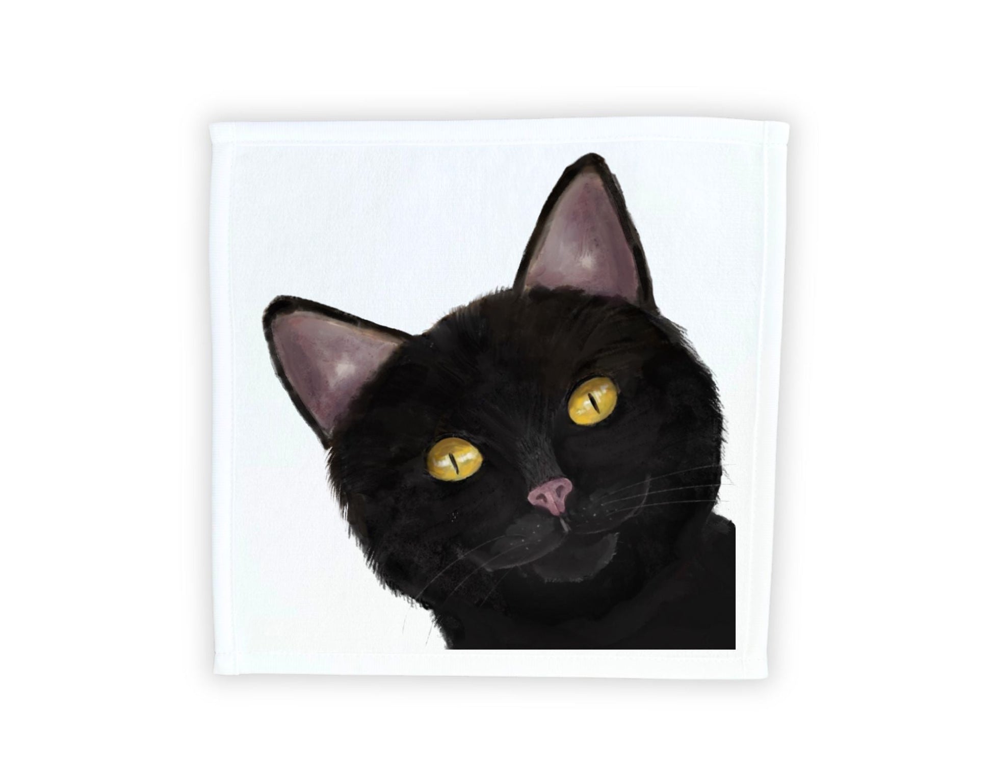 Curious Black Cat Washcloth - MerikaArt