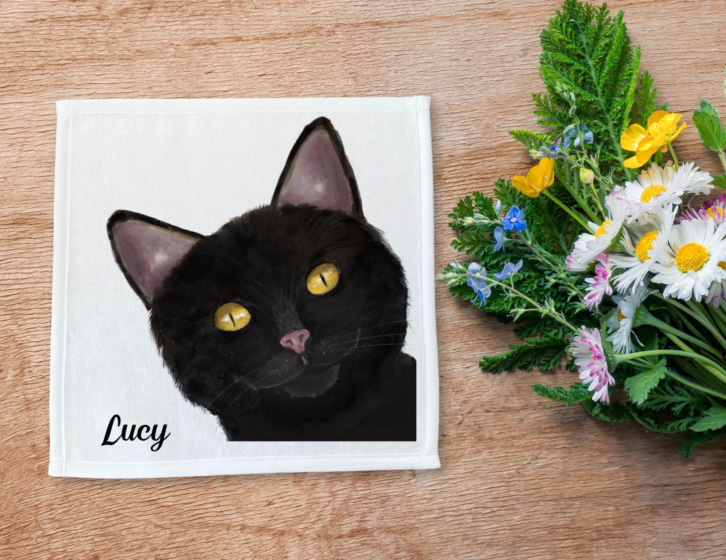 Curious Black Cat Washcloth - MerikaArt