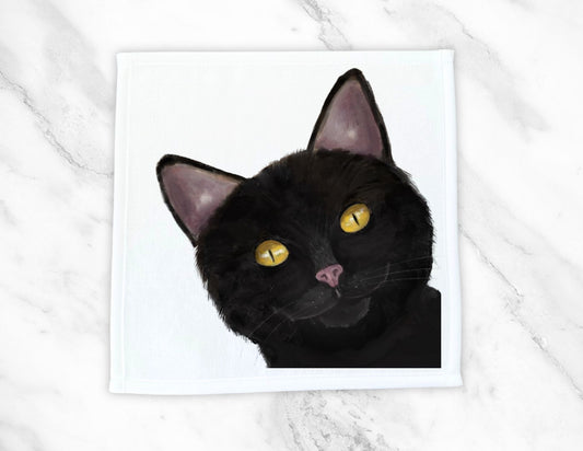 Curious Black Cat Washcloth - MerikaArt