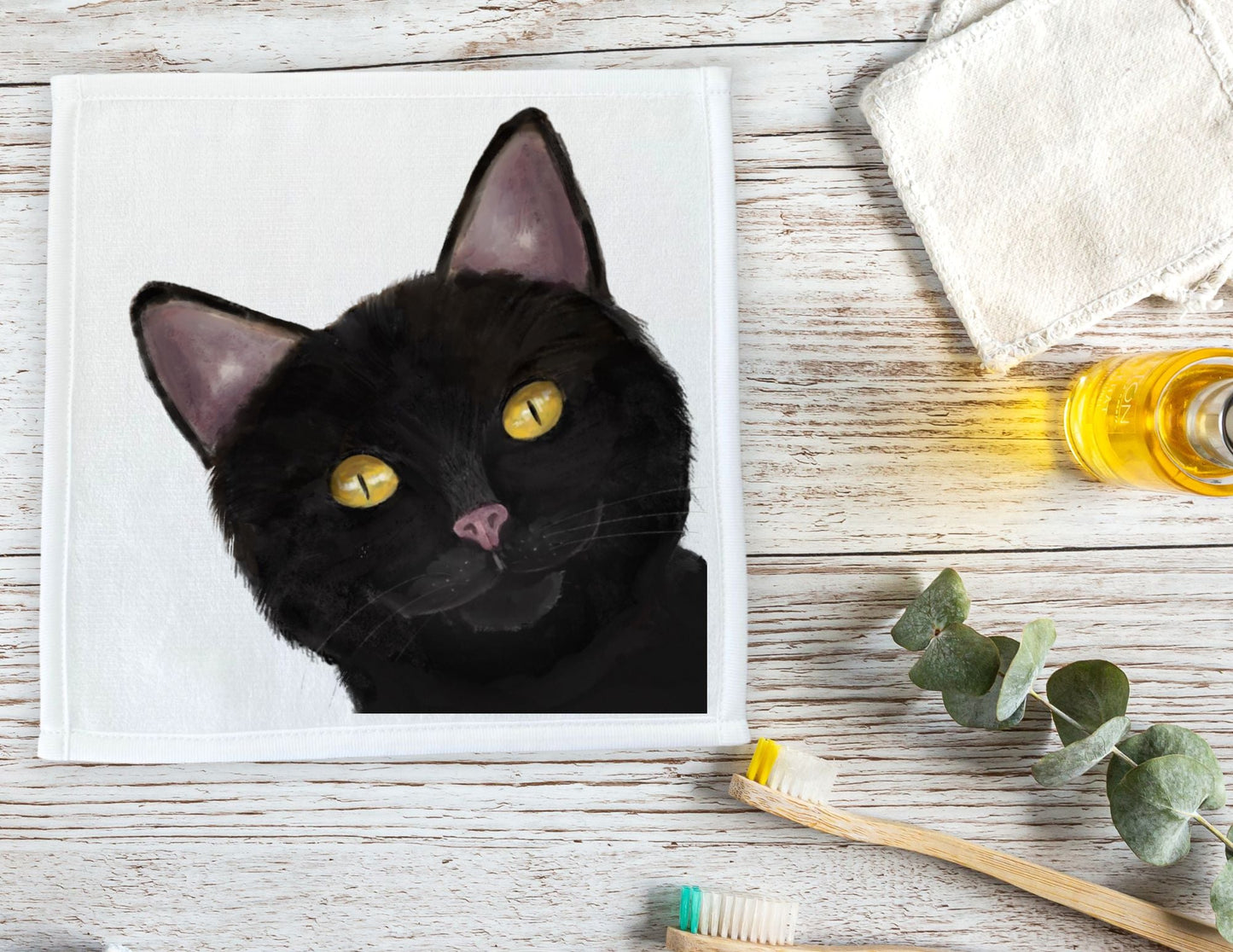 Curious Black Cat Washcloth - MerikaArt