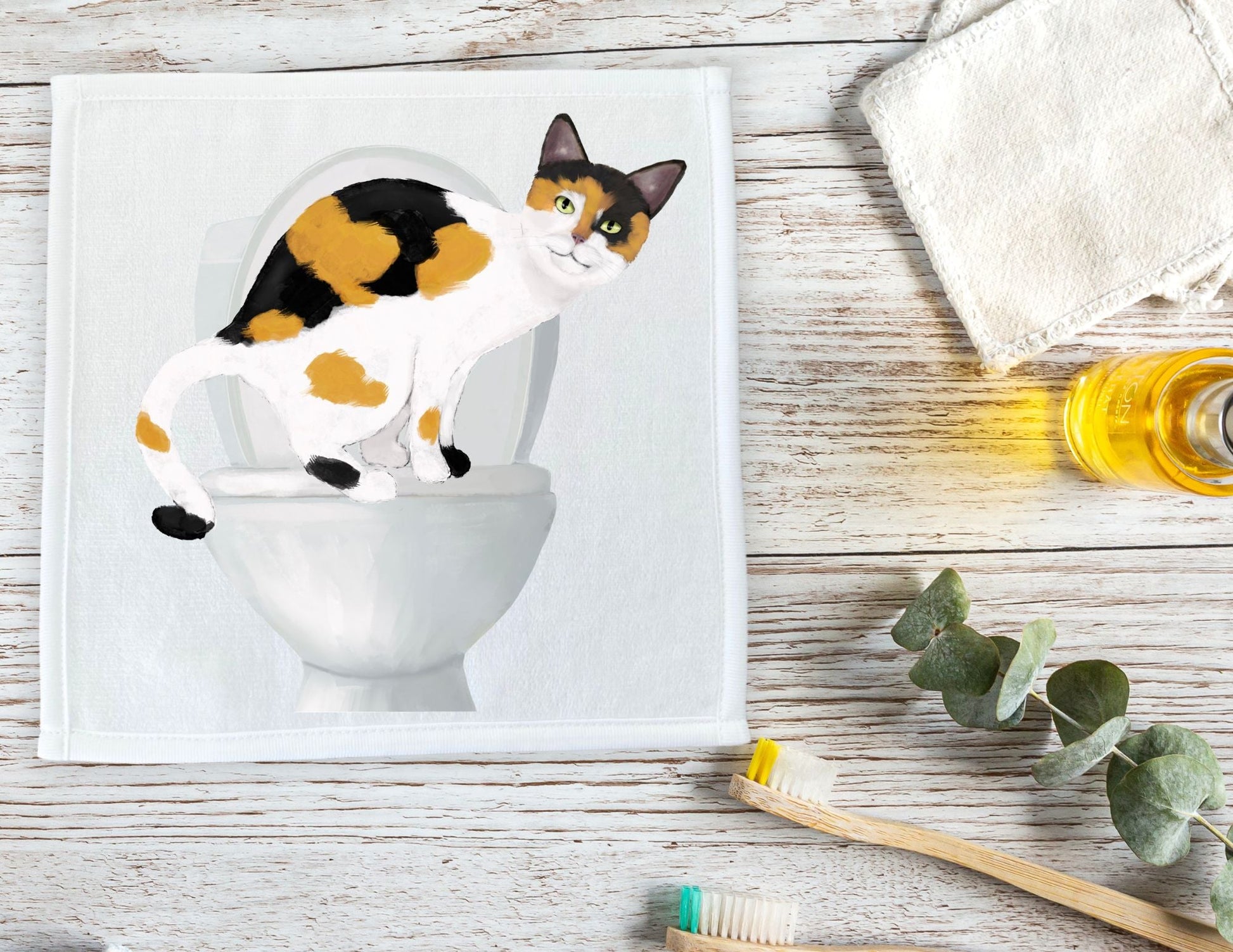 Curious Calico Cat Toilet Washcloth – A Fun Gift for Cat Lovers - MerikaArt