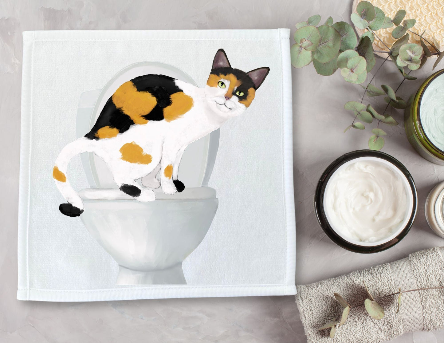 Curious Calico Cat Toilet Washcloth – A Fun Gift for Cat Lovers - MerikaArt