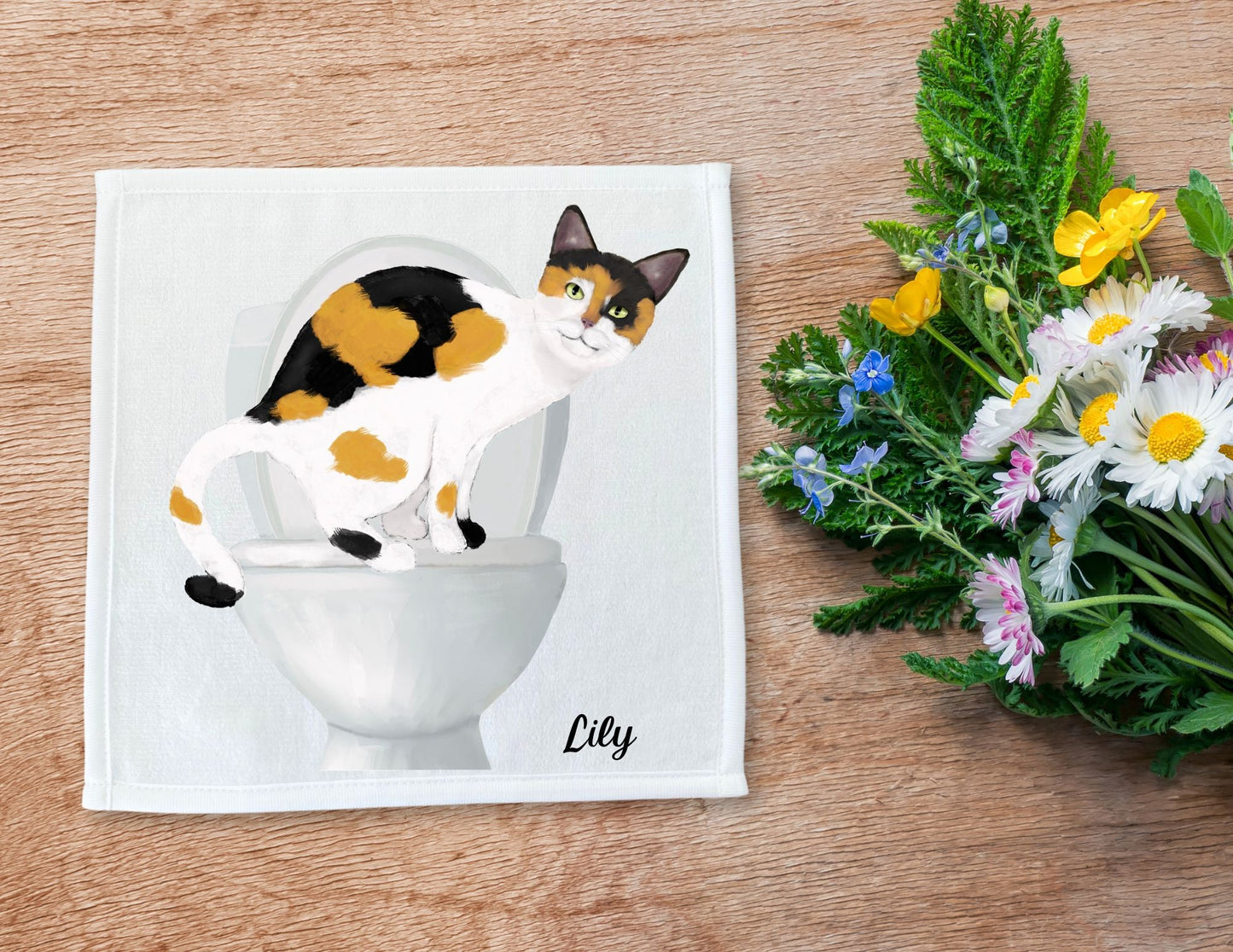 Curious Calico Cat Toilet Washcloth – A Fun Gift for Cat Lovers - MerikaArt