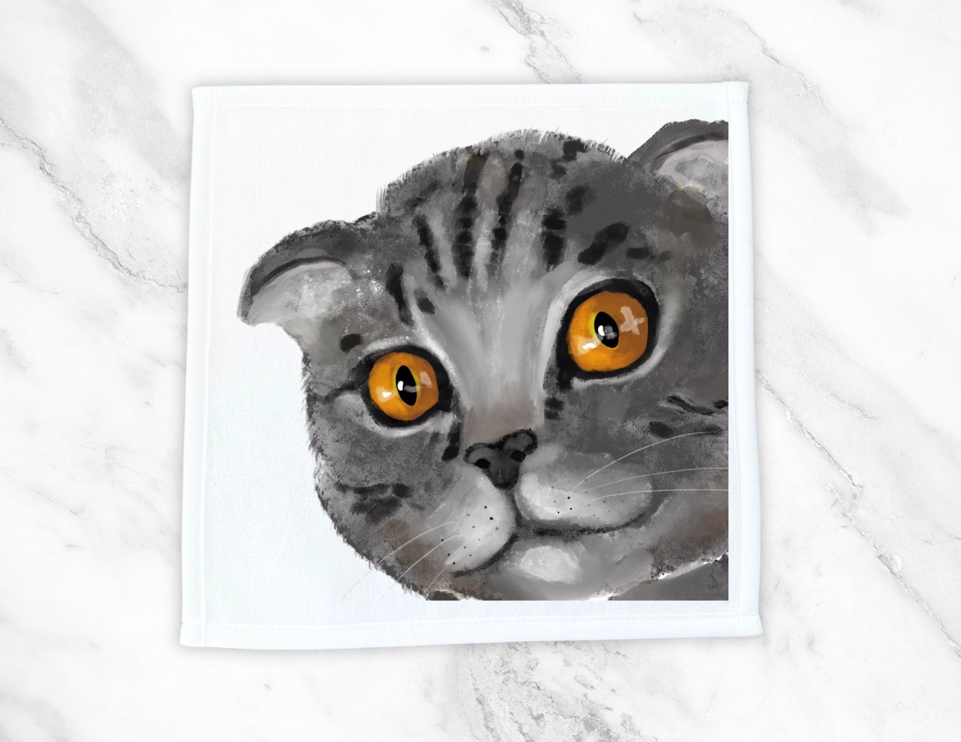 Curious Cat Close - Up Washcloth - MerikaArt