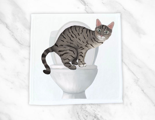 Curious Cat Toilet Washcloth – A Humorous Home Accessory - MerikaArt