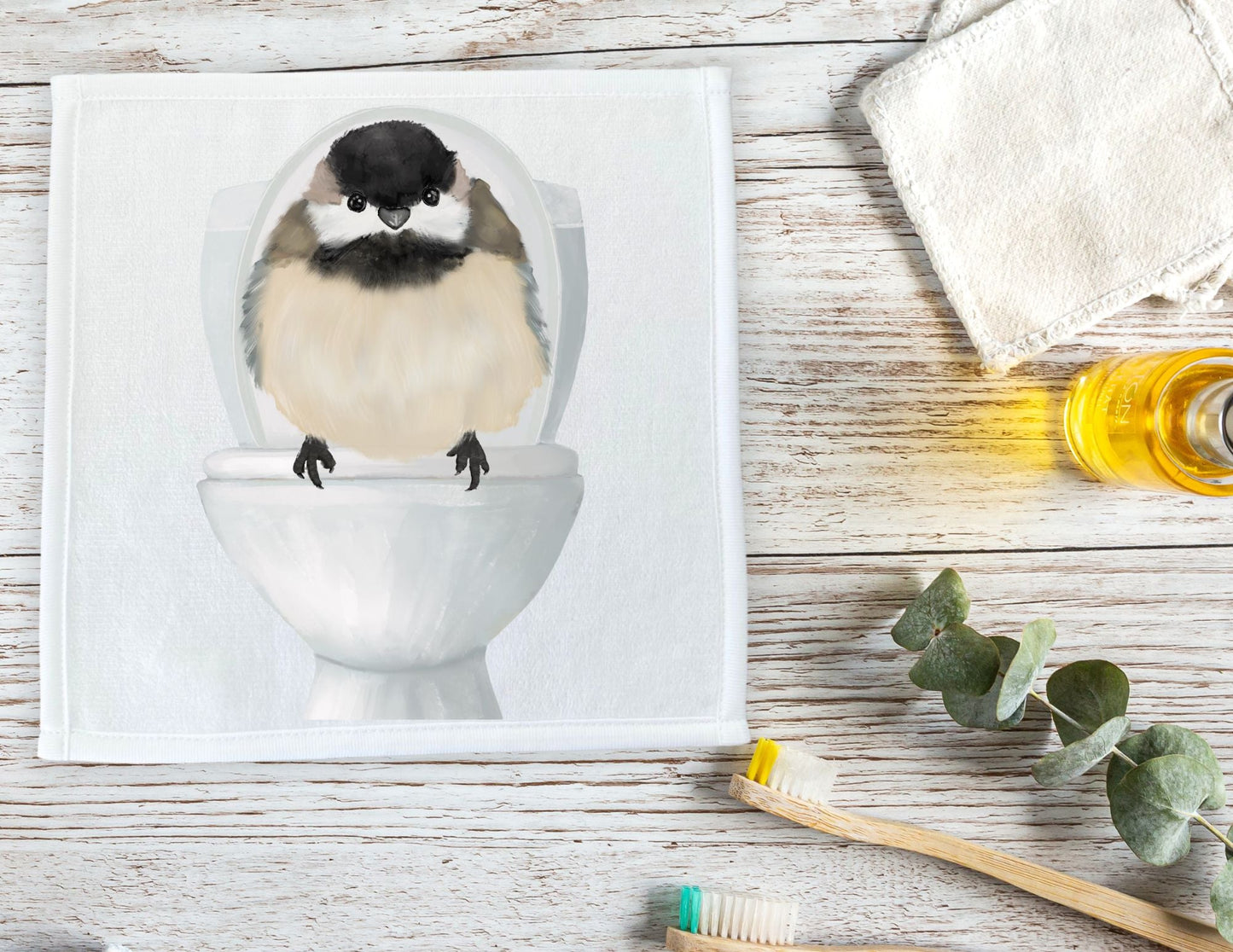 Curious Chickadee Toilet Washcloth – A Whimsical Gift for Bird Lovers - MerikaArt