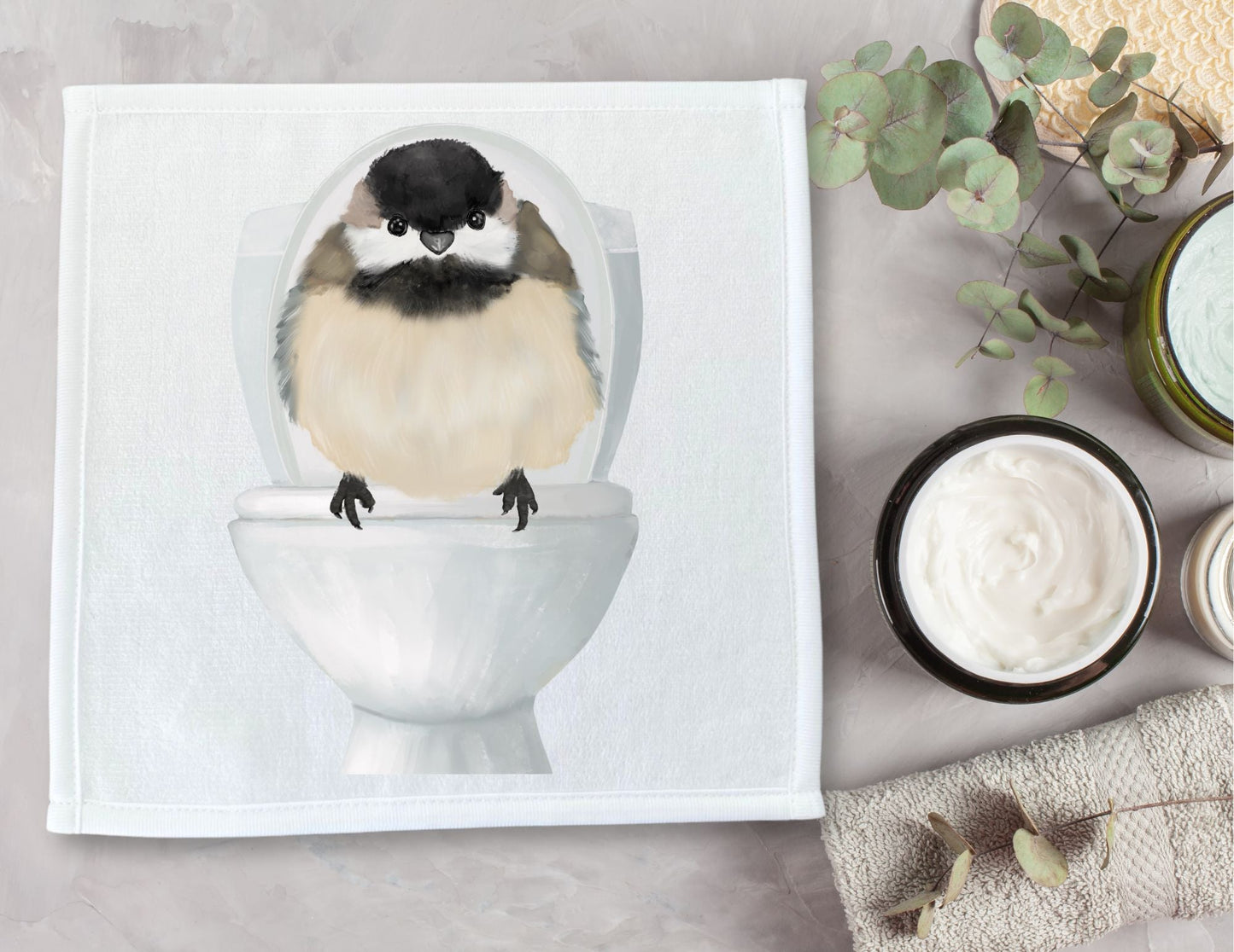 Curious Chickadee Toilet Washcloth – A Whimsical Gift for Bird Lovers - MerikaArt